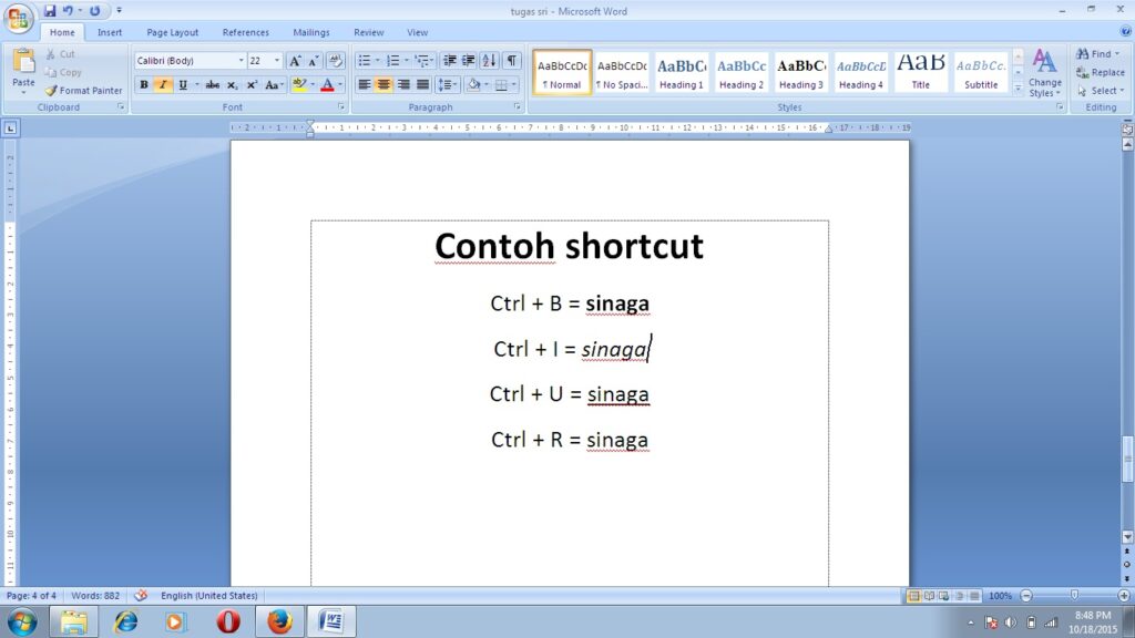 Shortcut Microsoft Word